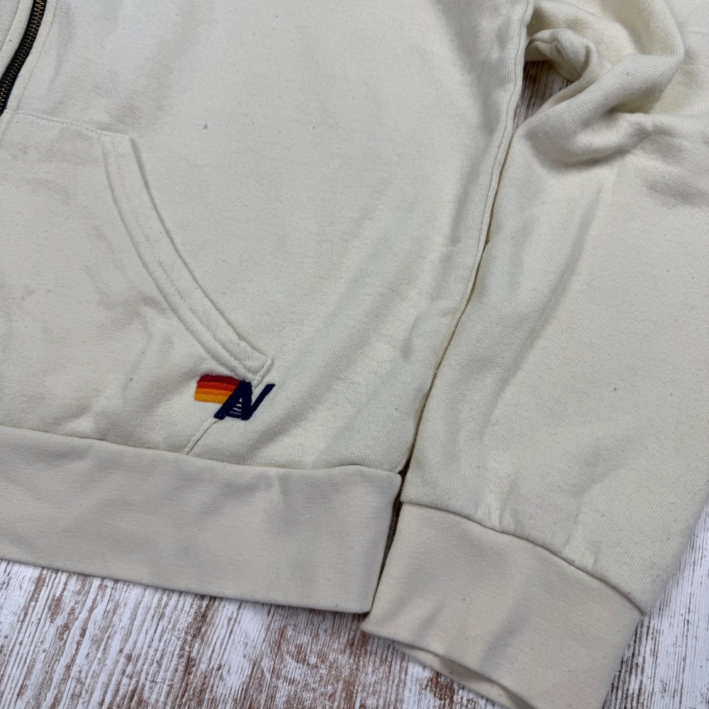 Aviator Nation 5-Stripe Rainbow Zip Up Hoodie Cream White XL Unisex Sweatshirt - Picture 11 of 11